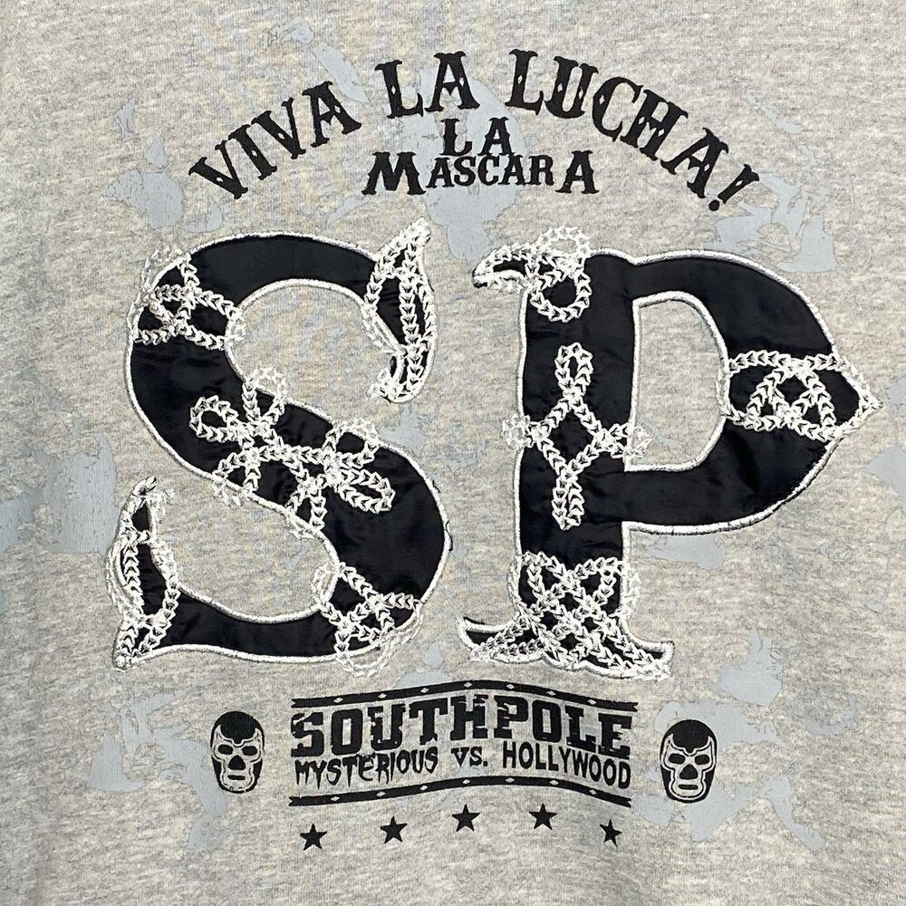 SOUTHPOLE Wrestling Viva La Lucha Hoodie Full Zip Jacket Mens Gray Size Large